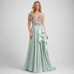 Alyce Paris Designs Prom Pageant Dress Size 10 Floral embroidered Top Maxi Gown
